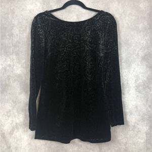 Cache Velvet Floral Tunic Top Black & Gold Shimmer Long Sleeve Scoop Back Size M